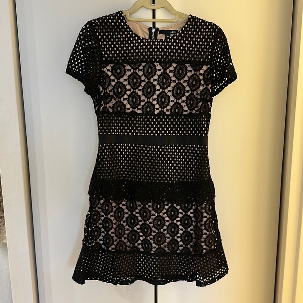 Aqua black crochet mini dress